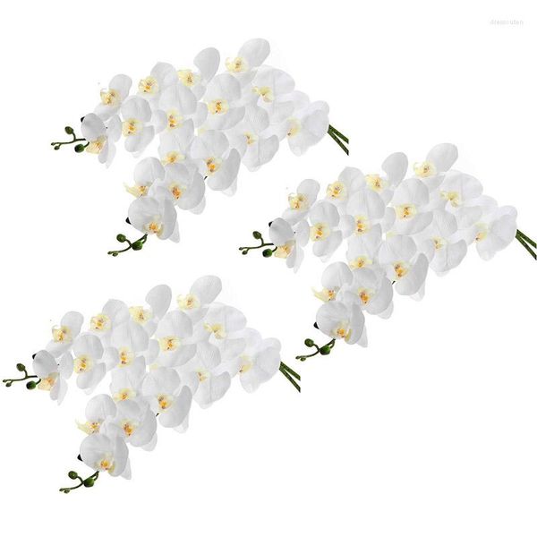 Flores decorativas 6pcs 38 polegadas Orquídeas de contato reais artificiais 9Heads Latex Phalaenopsis hastes para peças centrais de casamento diy cozinha