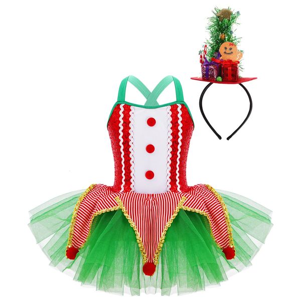 Kız Elbiseleri Çocuklar Kız Bale Dans Elbisesi Şövalyes Sequins Mafh Tutu Elbise Noel Headband ile Noel Cosplay Party Stage Performans 231124