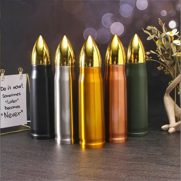 Bottiglia d'acqua a forma di proiettile Bicchiere Thermos Bicchieri Tazza isolante portatile Vuoto in acciaio inossidabile Missile militare Tè Tazza da caffè Bicchieri creativi 500 ml G0424