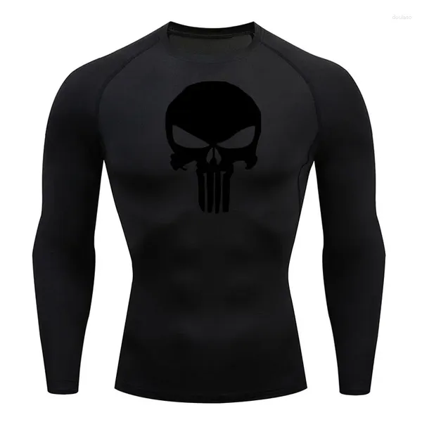 Homens Camisetas Homem Treino Crânio T-shirt Verão Ginásios Secagem Rápida Suor Esportes Camisa Manga Longa MMA Preto Treino 4XL