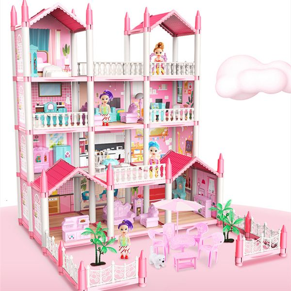 Doll House Acessórios para crianças Montessori House 3D Castelo de boneca montada DIY Manual Doll House Villa Princess Castle's Girl's Toy Annorde Gift House 230424