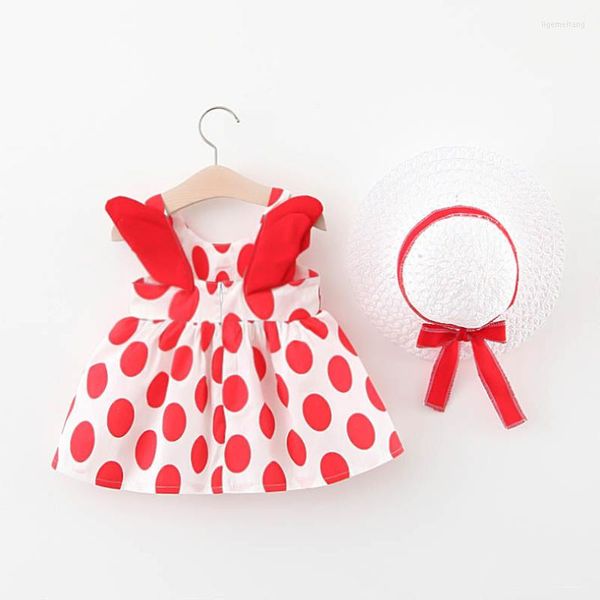 Mädchen Kleider Baby Kinder Kleidung Set Sommer Geboren Mädchen Mode Druck Niedlichen Flügeln Prinzessin Gruppe Baumwollkleid Sonnenhut Strand