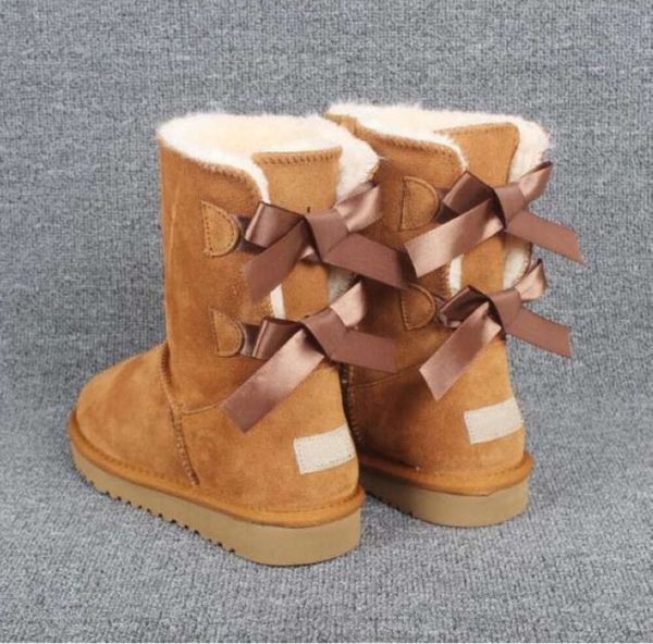 FRETE GRÁTIS 2018 Natal clássico botas altas de algodão botas de inverno couro real Bailey Bowknot bailey bow botas de neve femininas sapatos da moda