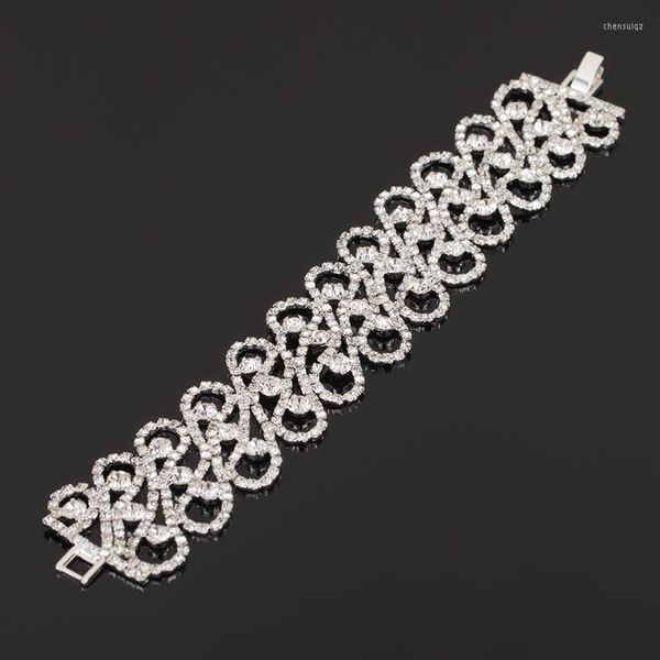 Bracelets de link Yfjewe Fashion Charm Bangles for Women Luxury Rhinestone Crystal Bridal Wedding Acessórios Jóias por atacado B149