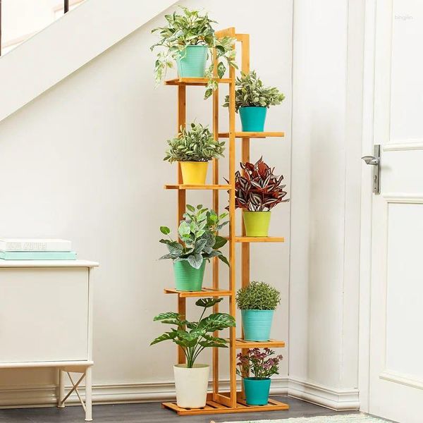 Vasos de bambu planta suporte flor escada 4 camadas vasos organizador prateleira exibição rack armazenamento