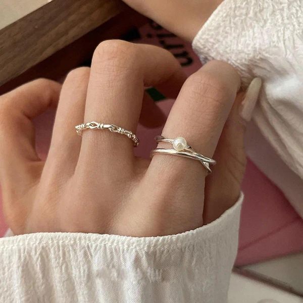 Cluster Ringe Einfache Imitation Perle Set Für Frauen Ins Nische High-end-Kreis Schwanz Metall Finger Schmuck Mode Zubehör