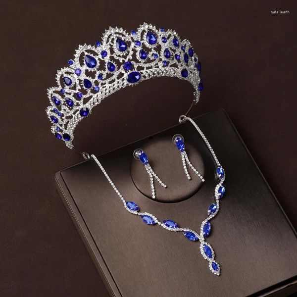 Colar brincos conjunto itacazzo nupcial headwear coroa earwear azul-cor moda feminina festa tiaras