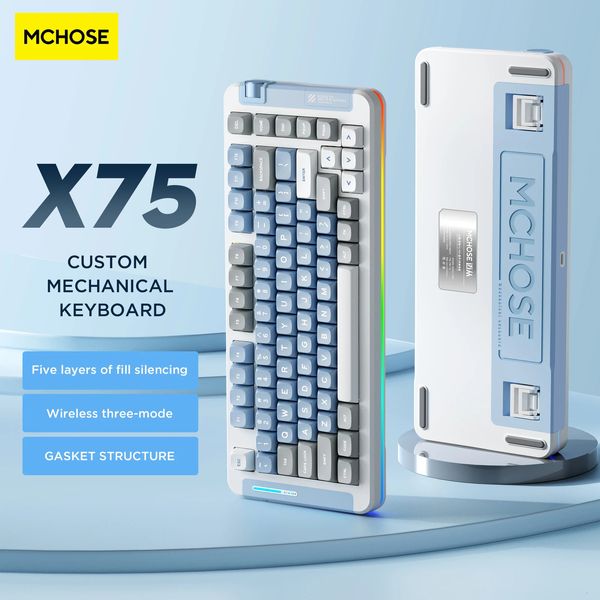 Tastaturen MCHOSE X75 Mechanische Tastatur Drei Modus 24g Wireless Bluetooth Angepasst RGB Hintergrundbeleuchtung PBT Plug Spiel 231123