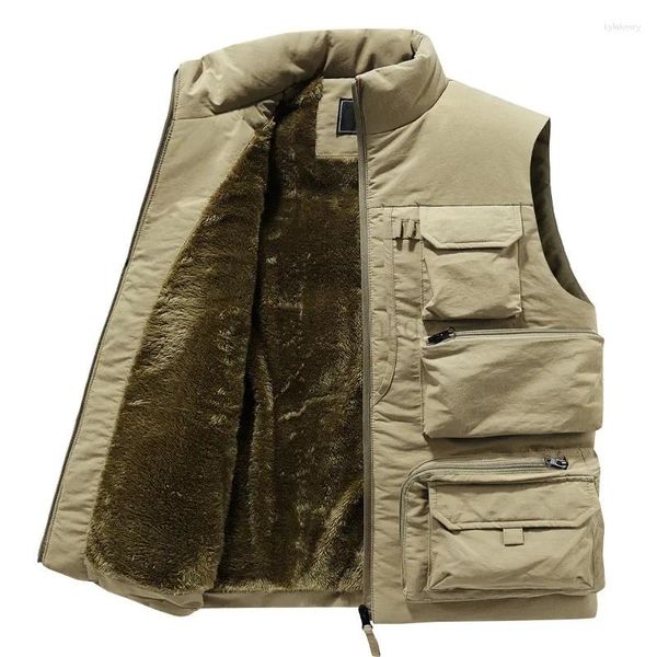 Gilet da uomo 2023 Cappotto della maglia Giacca invernale senza maniche Gilet Spessore caldo pile Abbigliamento da lavoro Top Cargo Giacca a vento Moda Big Size