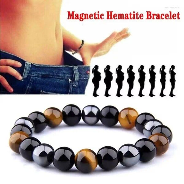 Bracciale con perline magnetiche per terapia ematite magnetica, uomo, donna, energia curativa, pietra naturale, regolabile, 8 mm, gioielli regali