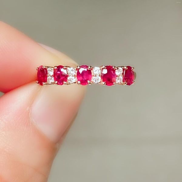 Anelli a grappolo Xinyipeng vero oro rosa 18 carati con diamanti anello rubino naturale gioielli da sposa raffinati per le donne