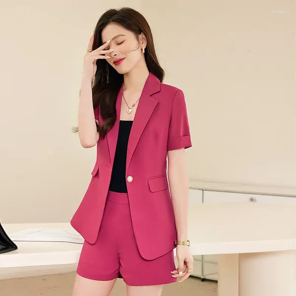 Calças femininas de duas peças formais senhoras trabalho de escritório ternos de negócios com shorts e jaquetas casaco elegante feminino blazers profissionais