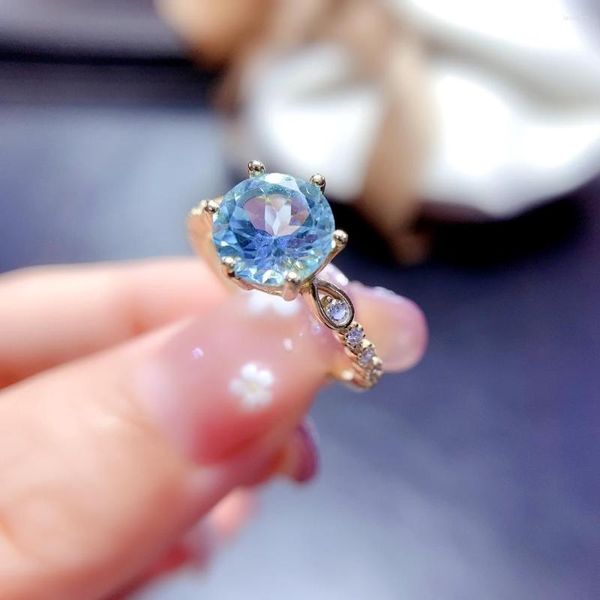 Cluster Ringe Natürlicher Londoner Blauer Topas Ring Verlobung Sterling Silber 925 Frauen Luxus Free Mail Geschenk Feiner Schmuck