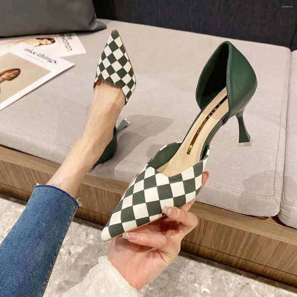 Scarpe eleganti stile nazionale plaid slim tacchi alti 2023 estate design a parete vuota a punta set completo per le donne