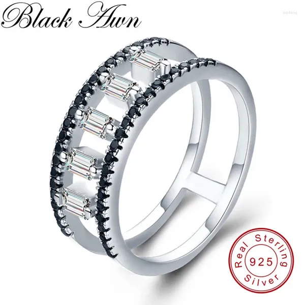 Anelli a grappolo 203 Romantico argento sterling 925 gioielleria raffinata rotondo nero spinello anello di fidanzamento per le donne G033