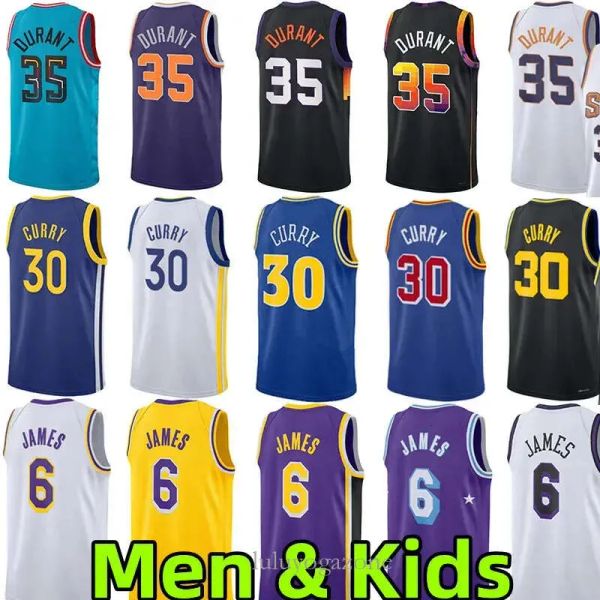 5A Yüksek Kaliteli Ücretsiz Kargo Basketbol Giyim 2023 James Stephen Curry Sepet Forma Spor Erkekleri Çocuk Jersey Kevin Durant City Nefes Alabaş Mesh 75th