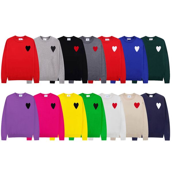 Дизайнерский парижский модный шерстяной свитер с красным сердцем и вышивкой в форме сердца с круглым вырезом, дизайн большого размера, унисекс. Цвет: темно-зеленый, синий, красный. Размер: S-XL.