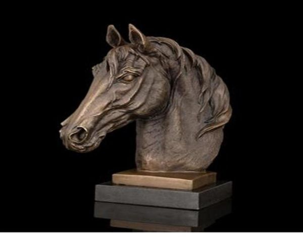 Artesanato vintage artes atlie fábrica escultura de bronze cabeça de cavalo estatueta animal busto estátua de mármore bronze estátuas de cavalo presentes souveni2039294