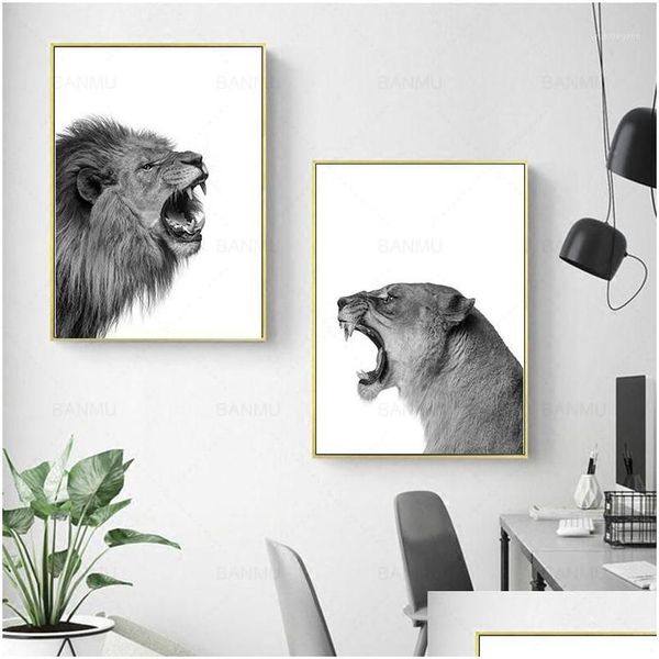 Gemälde 2 Stück Leinwand Malerei Löwe und Löwin Poster Tier Wandkunst Druck Bild Schwarz Weiß Wälder Für Wohnzimmer Home De Dhifi