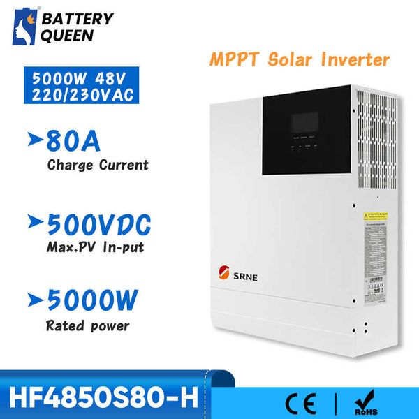 SRNE 48V 5000W Inversor solar híbrido 220V 230V CA O onda senoidal pura inversor MPPT 80A Controlador solar-entrada PV 500V DC