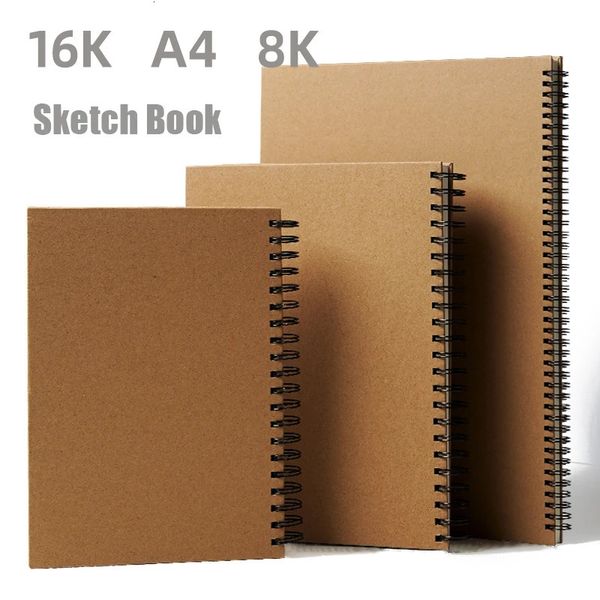 Blocos de notas 160gsm Kraft Capa Espiral Encadernação em branco Esboço Livro Desenho Pintura Esboço Notebook 231124