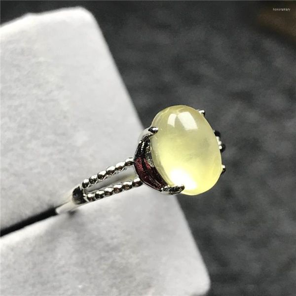 Küme Yüzükleri 9x6mm Üst Doğal Sarı Amber Yüzük Takı Kadın Lady Man Kristal Gümüş Oval Boncuklar Taş Ayarlanabilir Parmak