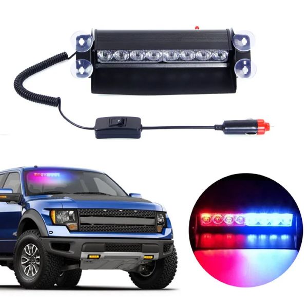 Lâmpadas de carro carro polícia strobe luz de advertência 8 led emergência vermelho azul amarelo branco farol piscando lâmpada otário no pára-brisa gota deliv zz