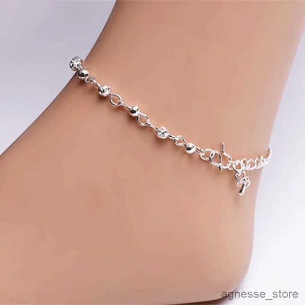 Fußkettchen Mode Silber Überzogene Knöchel Frau Kleine Perlen Knöchel Armband Für Frauen Hohl Kugeln Strand Fuß Zubehör Großhandel R231125