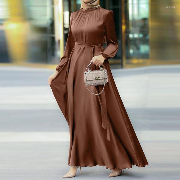 Abbigliamento etnico Wepbel Abito musulmano da donna Manica lunga Stile Girocollo Abaya Caftano Moda Elegante veste Sciolto Caftano islamico Abaya