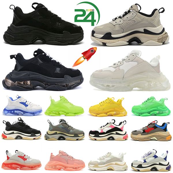 2024 Designer Sapatos Sapatilhas Triple S Homens Mulheres Casual Track Shoes Plate-Forme B22 Clear Sole Preto Branco Cinza Vermelho Rosa Azul Royal Neon Verde Barato Mens Treinadores Tênis