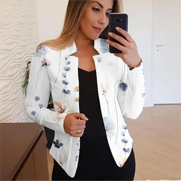 Jaquetas femininas outono floral impressão terno casacos para mulheres 2023 fino sem forro escritório senhoras elegante jaqueta gola manga longa blazer fino