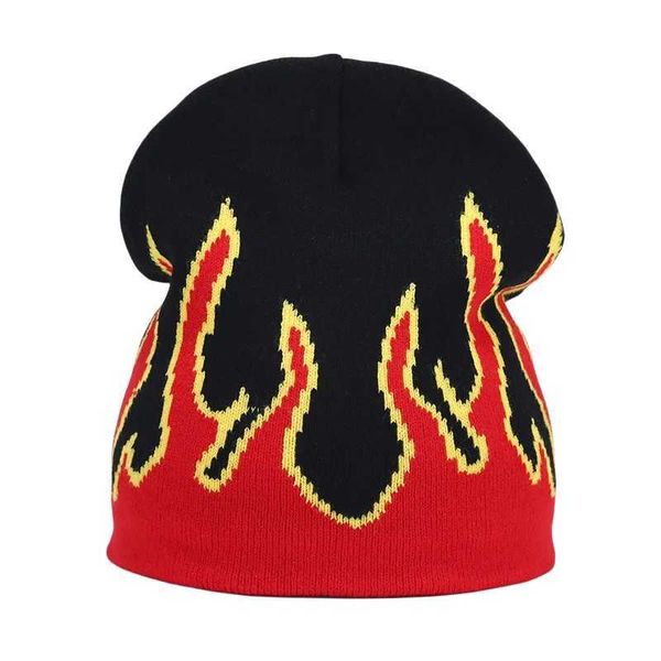 Hip Hop Street Flame Chapéu Mulheres Dança Crânio Fogo Inferno Queimar Chamas Quente Tendência Inverno Quente Malha Soft Wear Bonnet Beanie 230920