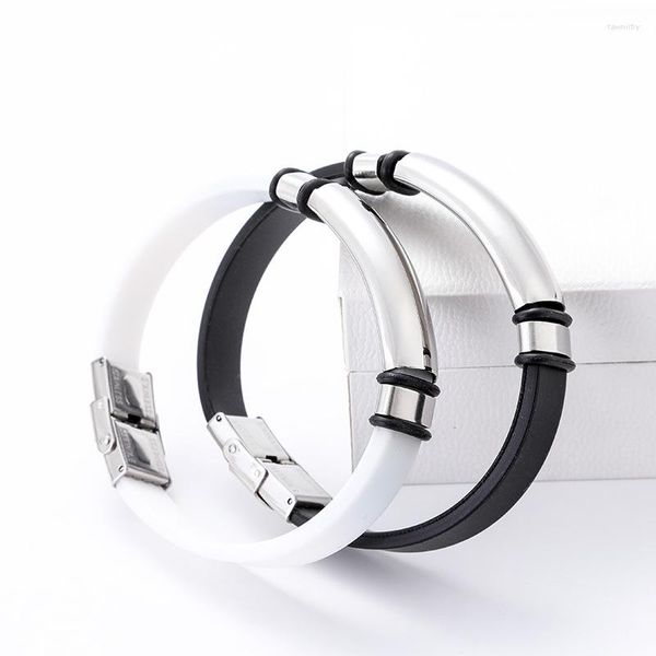 Il braccialetto del silicone del braccialetto per i braccialetti del piatto dell'acciaio inossidabile degli uomini in bianco incide il metallo nero/bianco all'ingrosso 10pcs
