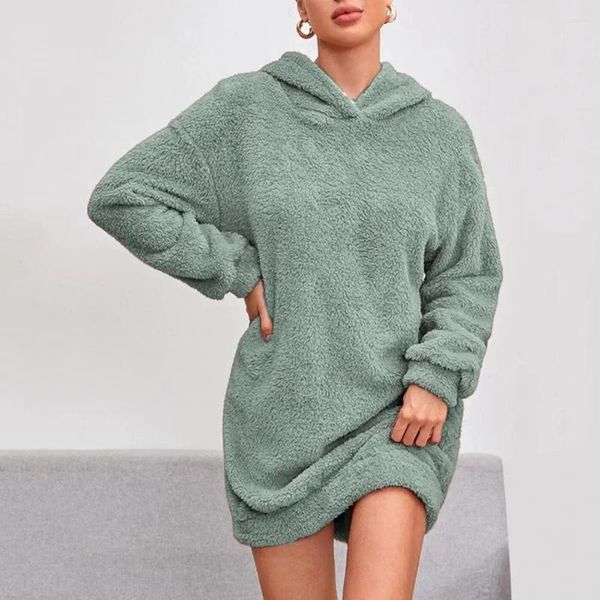 Lässige Kleider Frauen mit Kapuzekleid KOMY PLUSH Damen Winter weich warm warm stylisch oberhalb knielanger Pullover für Fall LOSS FIT MINI MINI