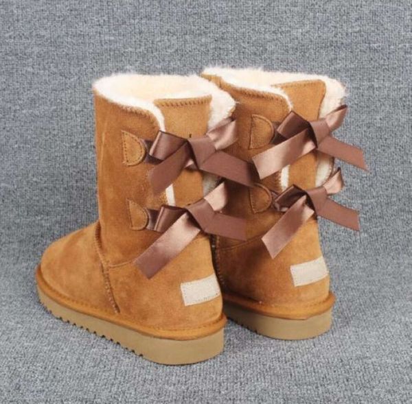 FRETE GRÁTIS 2018 Natal clássico botas de algodão alto botas de inverno botas de couro real Bailey Bowknot bailey arco botas de neve femininas UGGsity