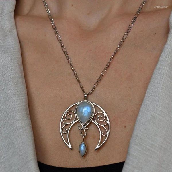 Pingente colares estilo vintage punk moonstone lua prata cor charme colar para mulheres festa de casamento boho jóias presentes e907