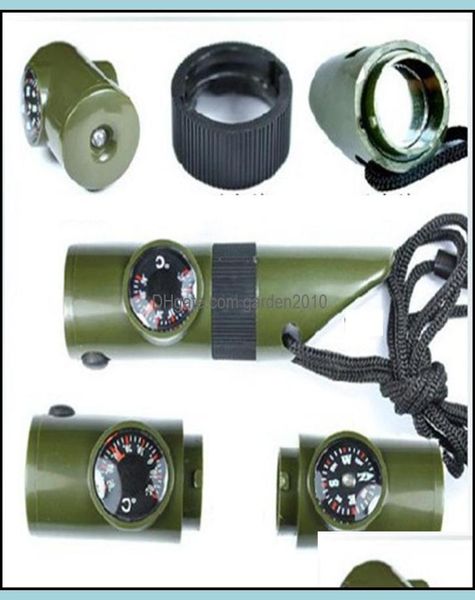 Outdoor-Gadgets 7 in 1 Mini SOS Survival Kit Pfeife mit Kompass Thermometer Taschenlampe Lupe Werkzeuge Dr9864659