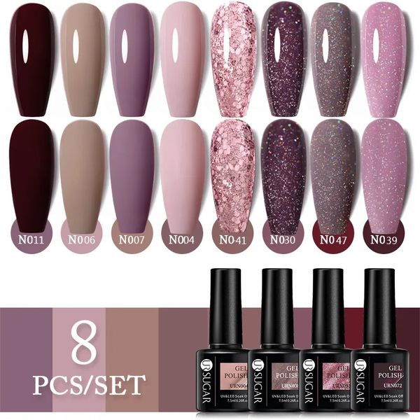 Prego Gel UR SUGAR Gel Unha Polonês Conjunto 8 PCS Glitter Gel Vernizes Kit Para Manicure Semi-Permanente Híbrido Soak Off UV LED Nail Art Verniz 231124