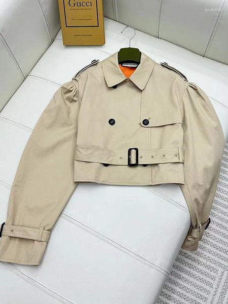 Damenjacken, Designer-Revers, Epaulette, zweireihig, Schnürung, locker, gerade, kurz, Trenchcoat, Herbstmode, Luxus-Top