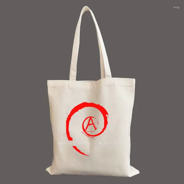 Alışveriş çantaları uygun kurulum anarşizm linux debian isyan ses çantası tote omuz tuval büyük kapasiteli çanta