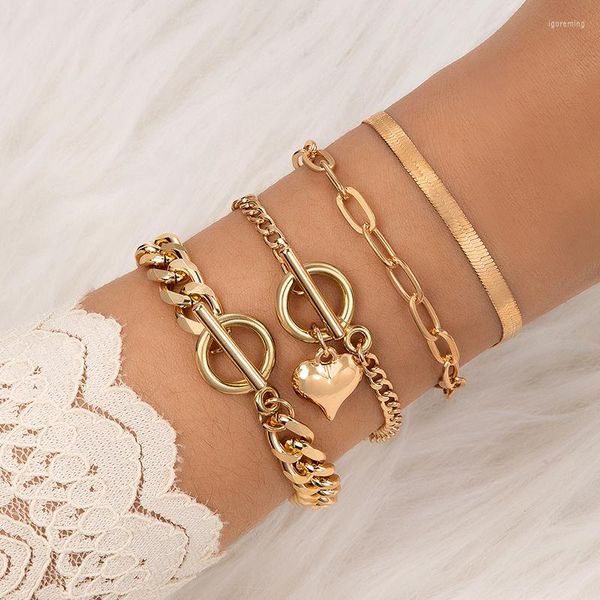 Charm Bracelets Punk Careless Round Hollow Multi Layered Damen Armband Geometrisch Strickkette Love Galvanisierter Armreif Set