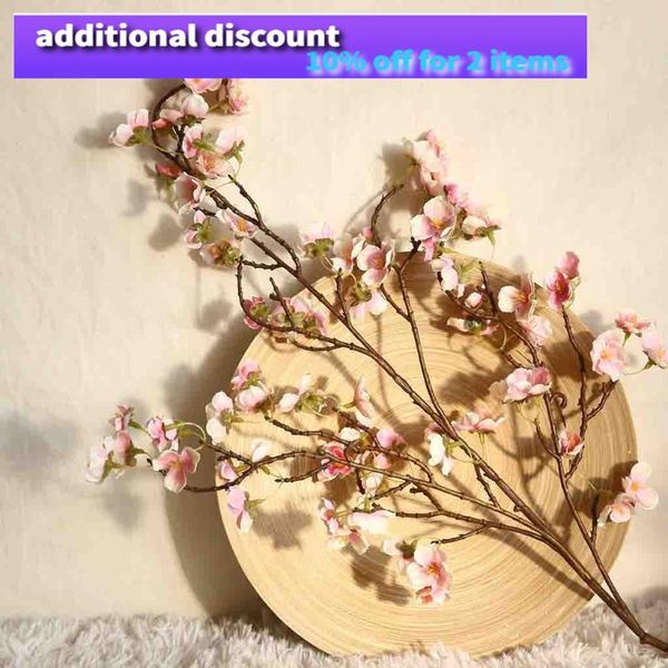 Flores decorativas Flor artificial Cherry Spring Plum Peach Blossom Branch 74cm Broto da árvore de seda para festas de casamento Decores de grinaldas