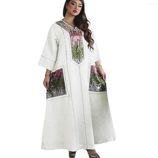 Lässige Kleider KE LA Bead Sequin Embroidered Robe Ramadan Muslim Women's Clothing Maxi Dress