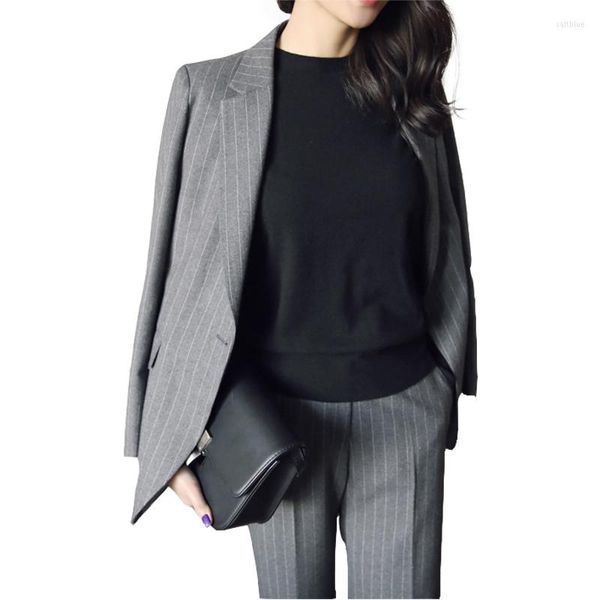 Kadınlar İki Parçalı Pantolon 2023 Yüksek Son İş Moda Pantolon Takımları 2 Set Kadınlar Çizgili Blazer Ceket Pantolon Ofis Lady Suit Feminino