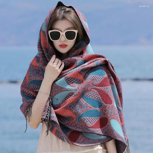 Sciarpe 2024 Retro Stile Nazionale Paisley Sciarpa Delle Donne Scialle Invernale E Avvolgere Bandana Pashmina Nappa Foulard Femminile Coperta Spessa Turismo