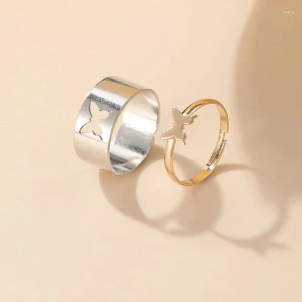 Anéis de cluster na moda prata cor coração borboleta conjunto para mulheres homens lua estrela golfinho ajustável aberto dedo festa jóias