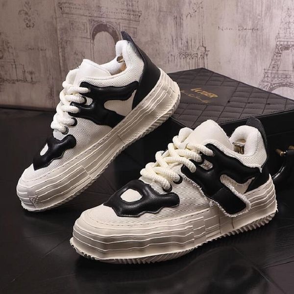 Yeni Sonbahar Kış Erkek Ayakkabı Kalın Tuval Karışık Renkli Renk Küçük Beyaz Ayakkabı Moda Korece Versiyon Spor Gündelik Ayakkabı 10A42