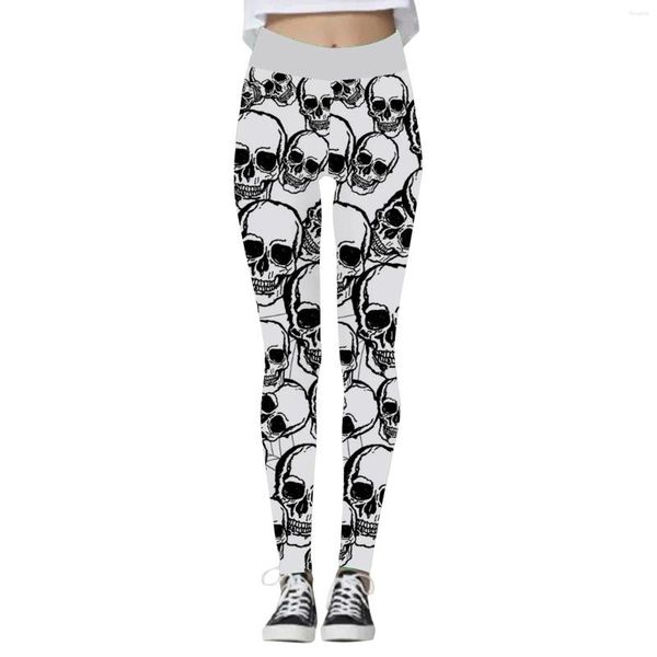 Calça feminina Halloween Skull Print High Leggings Yoga Running Gym Fitness Bolfeindo mulheres Cargo 2023