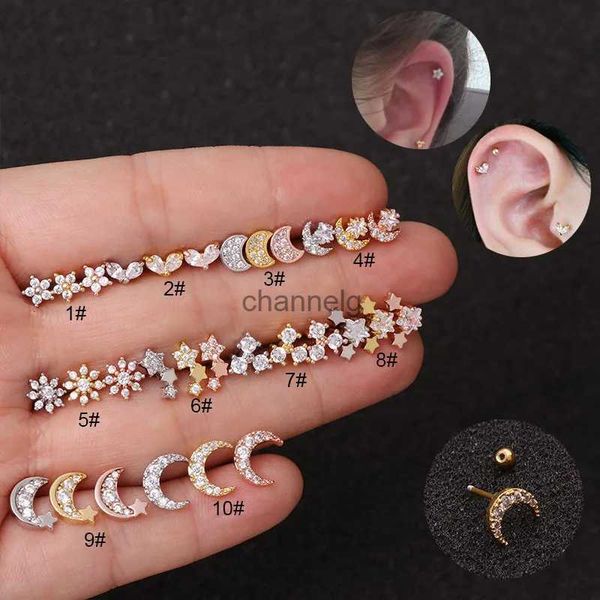 Stud 1 Stück Cz Stern Mond Blume Kleiner Knorpel Ohrstecker Edelstahl Mode Tiny Tragus Rook Conch Helix Ohr Piercing Schmuck YQ231125