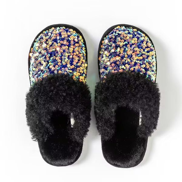 Pantofole invernali con paillettes Baotou Moda bellissime scarpe di peluche per la casa calde e silenziose in cotone antiscivolo Prezzo d'occasione